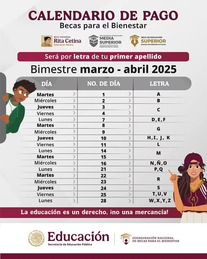 Calendario de pagos de la Beca Benito Juárez y Rita Cetina Calendario de pagos de la Beca Benito Juárez y Rita Cetina